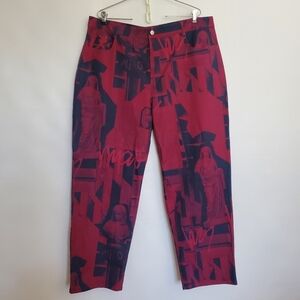 MIAOU REVOLVE FARGO PANTS WOMENS SZ 2X STONE RED BLUE STRAIGHT LEG HIGH RISE NWT